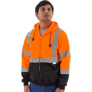 Majestic Safety Zip-Up Hooded Sweatshirt, Orange, Class 3, 75-5326